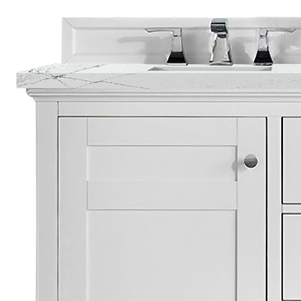 James Martin Vanities Palisades 60&quot; Double Bathroom Vanity in Bright White with 3 cm Ethereal Noctis Quartz Top and Rectangular Sinks, , large