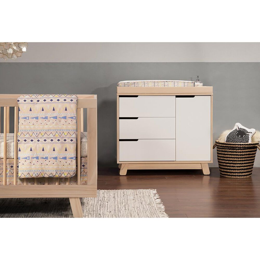 Babyletto Hudson 3 Drawer Changer Dresser in Washed Natural and White, , large