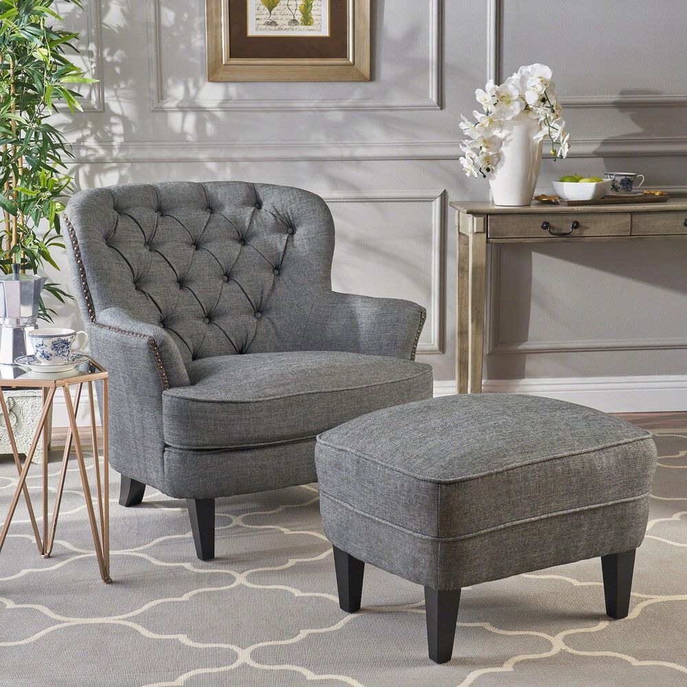Noble House Tafton Club Chair with Ottoman in Gray, , large