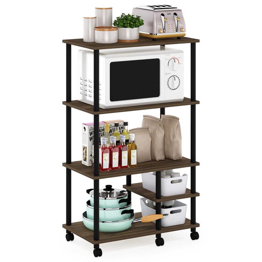 HOMLUX Turn-N-Tube 4-Tier Kitchen Storage Cart in Columbia Walnut and Black, , large