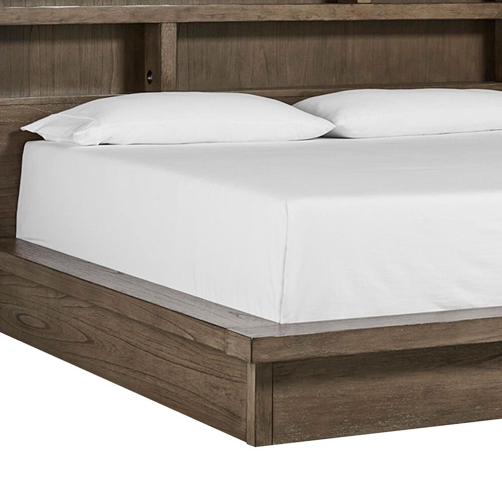 Riva Ridge Modern Loft Queen Bookcase Platform Bed in Greystone, , large