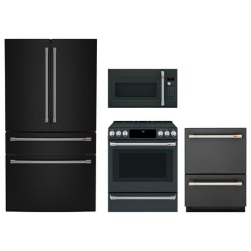Cafe 4pc Kitchen Package with Refrigerator, Range, Microwave, and Dishwasher in Black, , large