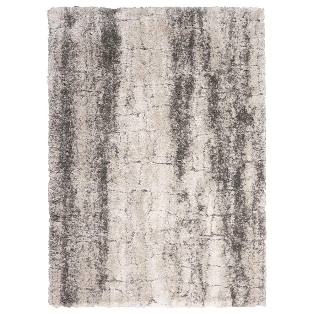 Nourison Dreamy Shag 5"3" x 7"3" Ivory and Charcoal Area Rug, , large