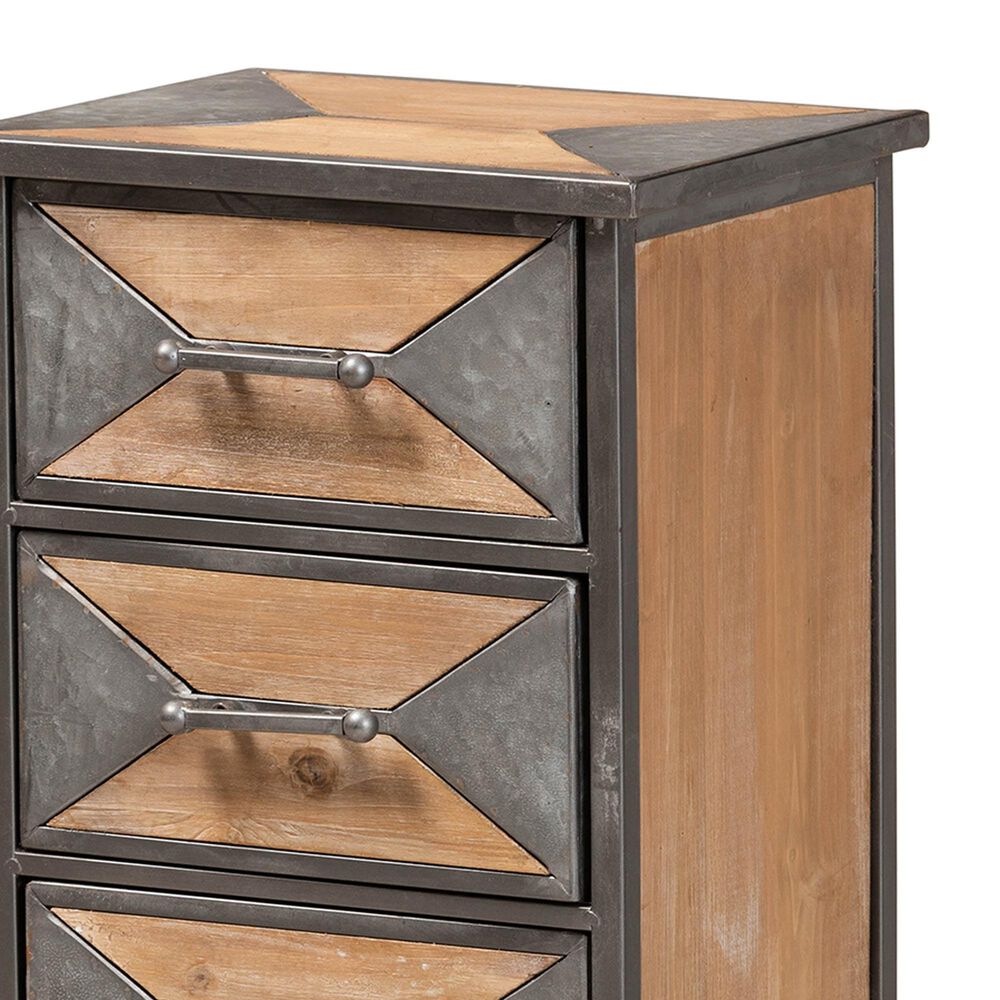 Baxton Studio Laurel 5-Drawer Accent Storage Cabinet in Whitewashed Oak Brown and Antique Grey, , large