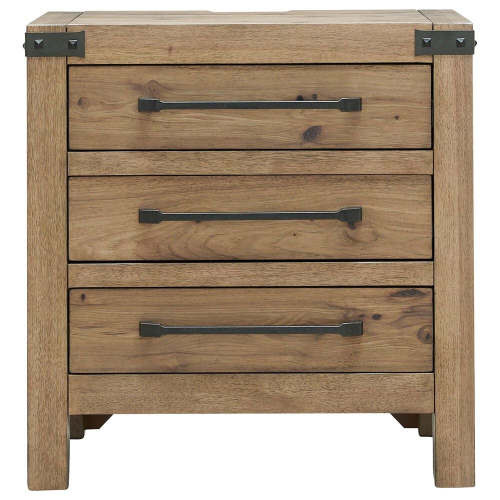 Millenium Ridgester King Panel Bed with Two Nightstands in Light Brown with USB Ports, , large