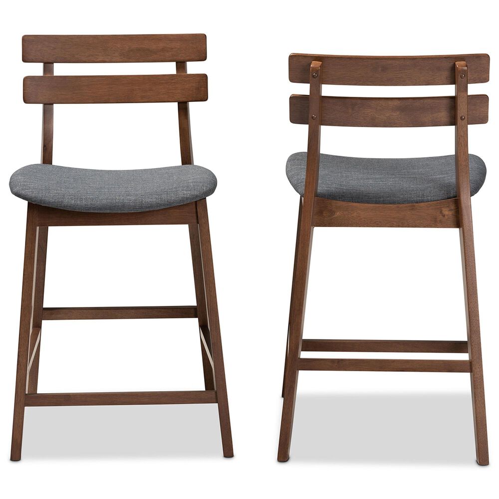 Baxton Studio Larine Counter Stool with Dark Grey Cushion in Walnut (Set of 2), , large
