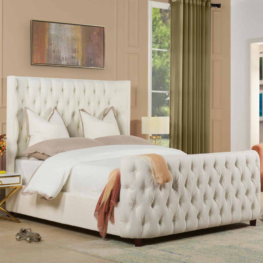 Jennifer Taylor Home Brooklyn Queen Tufted Bed in Antique White NFM