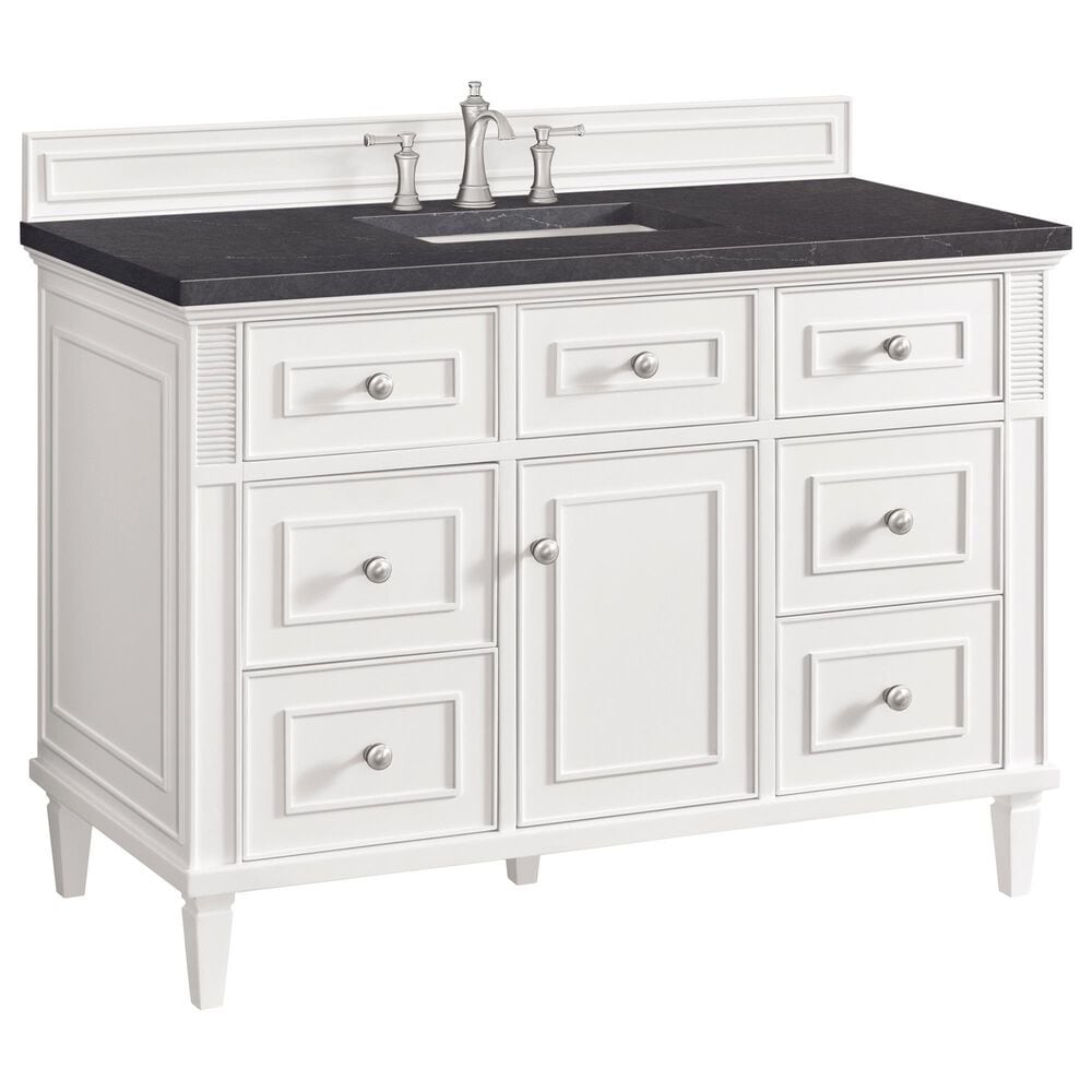 James Martin Vanities Lorelai 48" Single Vanity in Bright White with 3 cm Charcoal Soapstone Quartz Top, , large