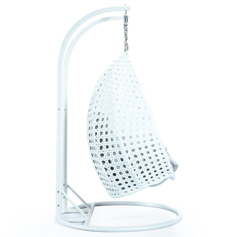 Leisuremod 2-Seat Hanging Egg Swing Chair with Light Grey Cushion in White, , large