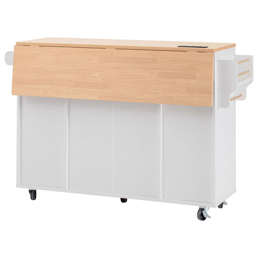 HOMLUX 56" Kitchen Island with Drop Leaf in White, , large