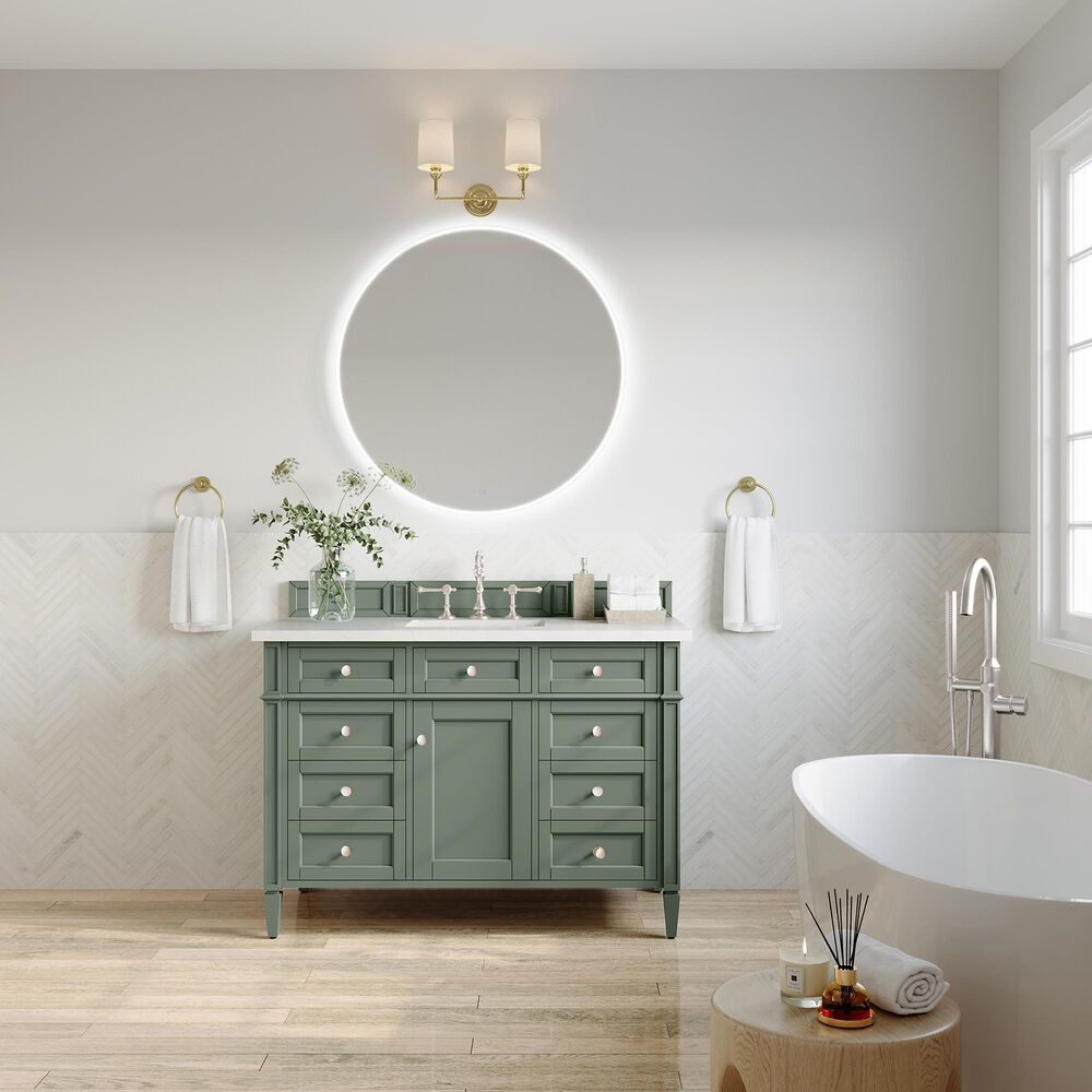 James Martin Vanities Brittany 48" Single Bathroom Vanity in Smokey Celadon with 3 cm White Zeus Quartz Top and Rectangular Sink, , large