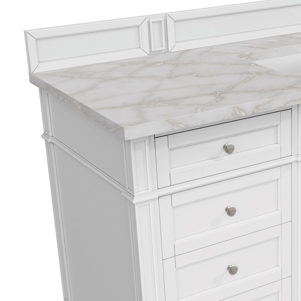 James Martin Vanities Brittany 60" Single Bathroom Vanity in Bright White with 3 cm Eternal Jasmine Pearl Silestone Top, Rectangular Sink and FreePower Wireless Charger, , large