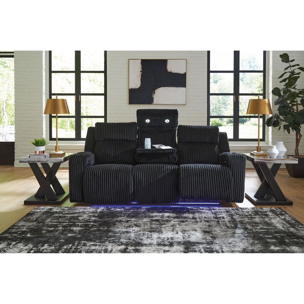 Ashley Forest Lake Power Reclining Sofa with Adjustable Headrest in Black Velvet, , large