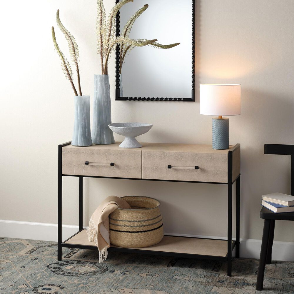 Splendor Living Irvington Faux Shagreen 2-Drawer Console Table in Taupe and Black, , large