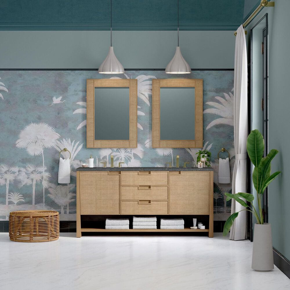 James Martin Vanities Solene 72" Double Bathroom Vanity in Seaside Oak with 3 cm Parisien Bleu Quartz Top, Rectangular Sinks and FreePower Wireless Charger, , large