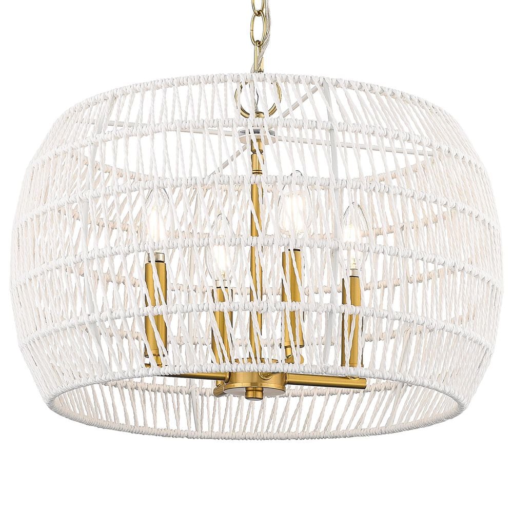 Golden Lighting Ellie 4-Light Chandelier with Bleached White Raphia Rope Shade in Modern Brushed Gold, , large