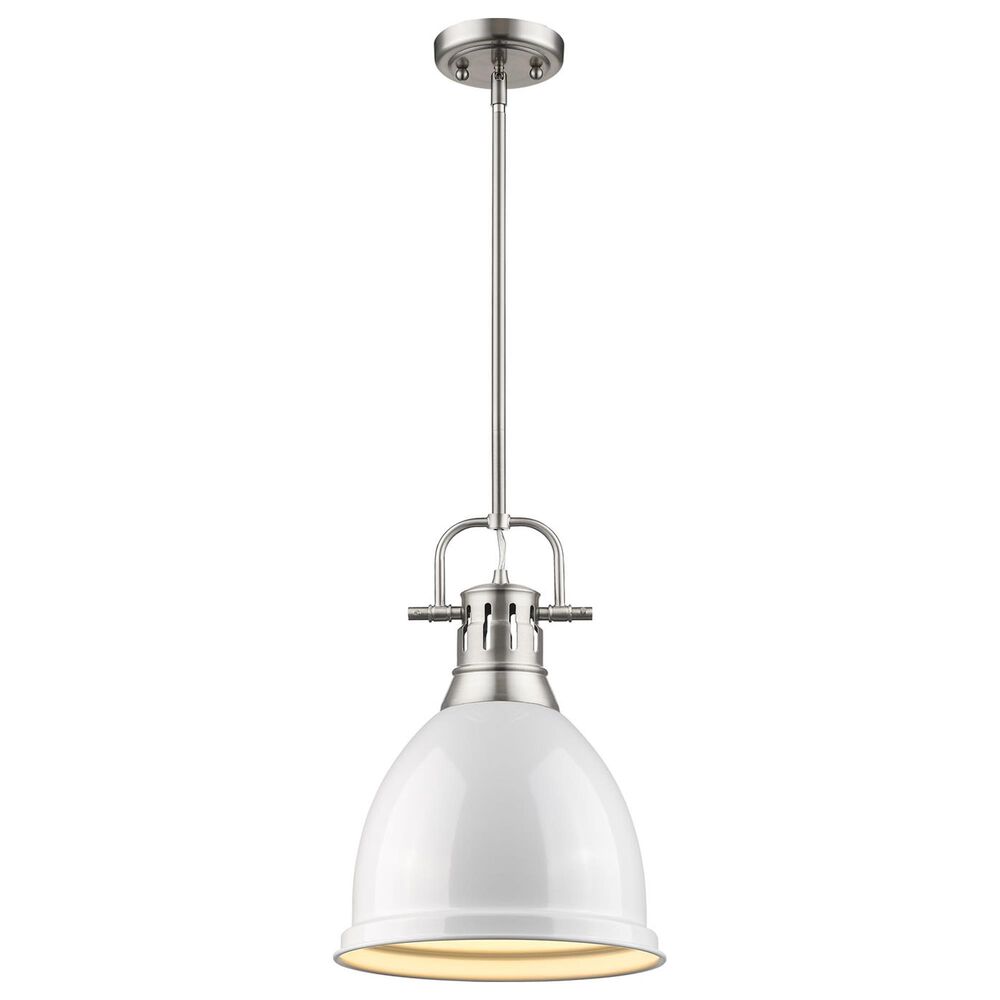 Golden Lighting Duncan 1-Light Small Pendant with Rod and White Shade in Pewter, , large