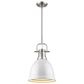 Golden Lighting Duncan 1-Light Small Pendant with Rod and White Shade in Pewter, , large