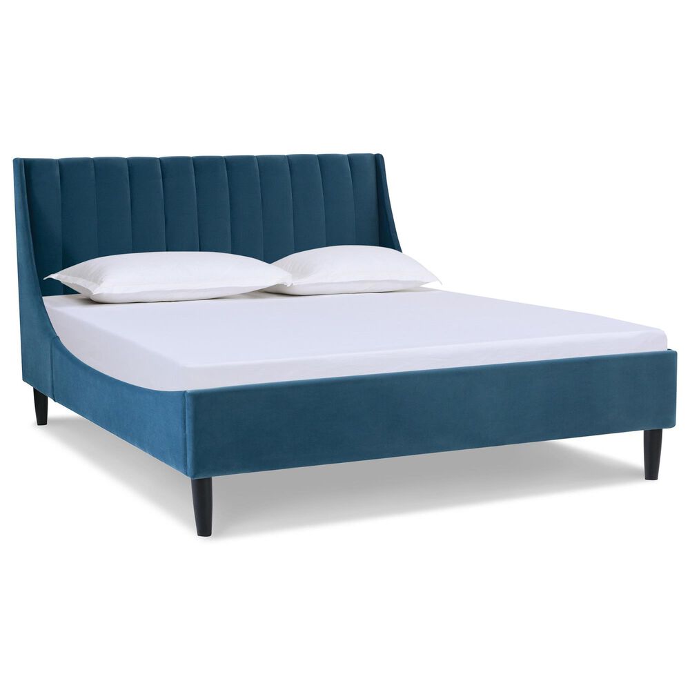 Jennifer Taylor Home Aspen Queen Upholstered Platform Bed in Satin Teal, , large