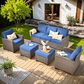 HOMLUX 5-Piece Patio Conversation Set with Brown Wicker in Navy Blue, , large