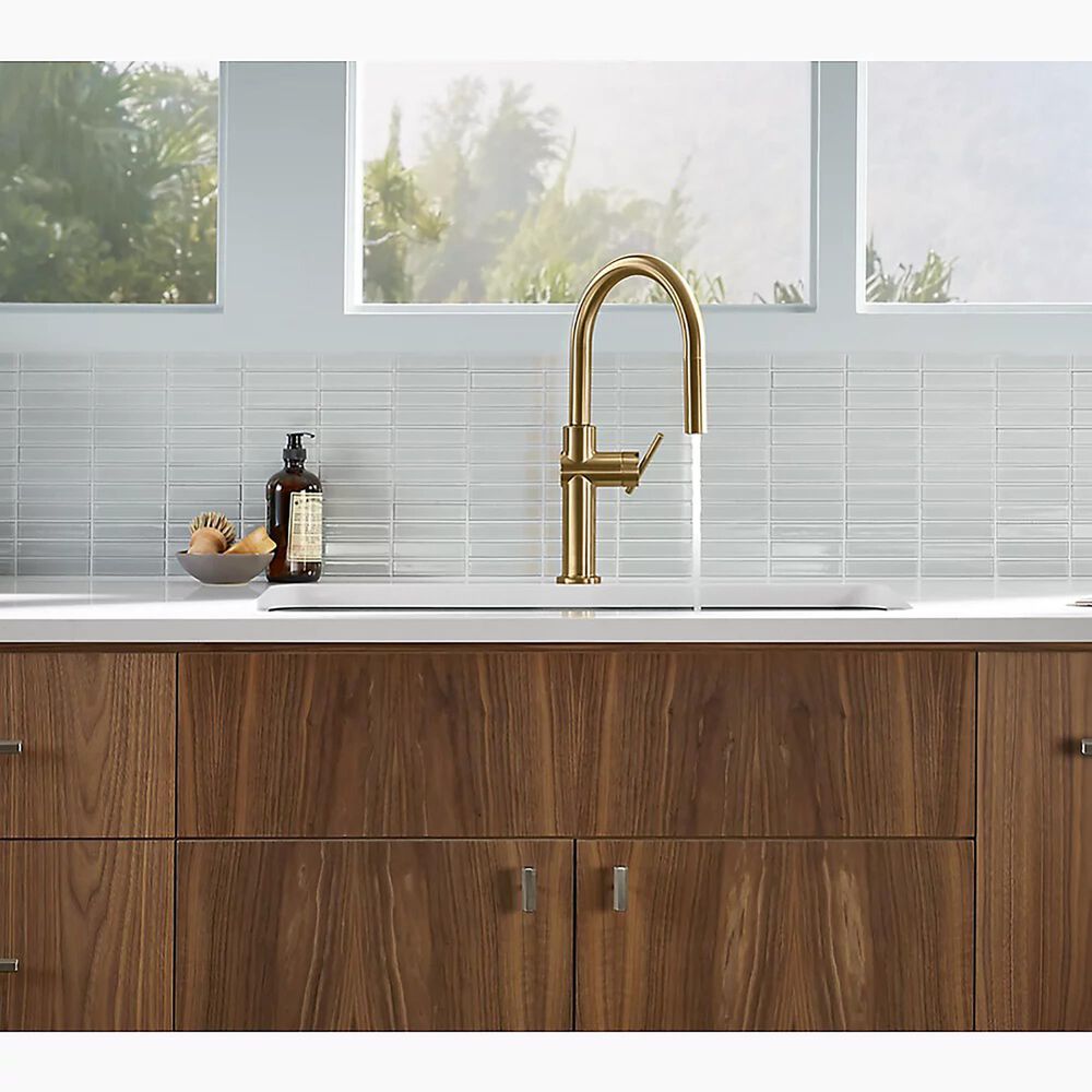 Kohler Crue Pull-Down Kitchen Sink Faucet in Vibrant Brushed Moderne Brass, , large