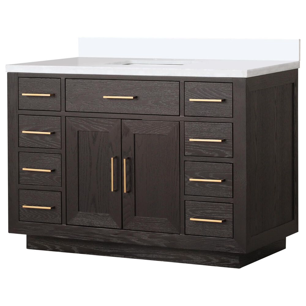 Lexora Home Abbey 48" Single Bathroom Vanity in Brown Oak with 2 cm White Quartz Top and Rectangular Sink, , large