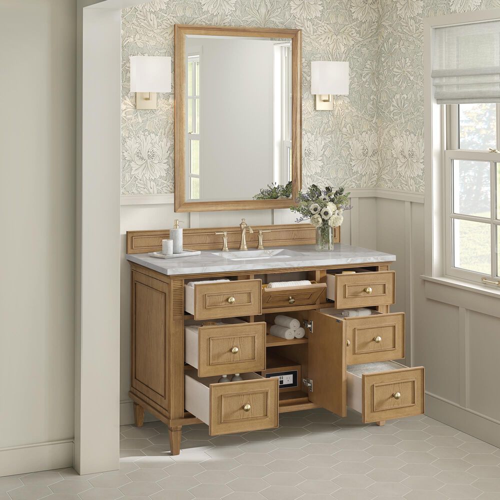 James Martin Vanities Lorelai 48" Single Bathroom Vanity in Light Natural Oak with 3 cm Eternal Jasmine Pearl Silestone Top, Rectangular Sink and FreePower Wireless Charger, , large