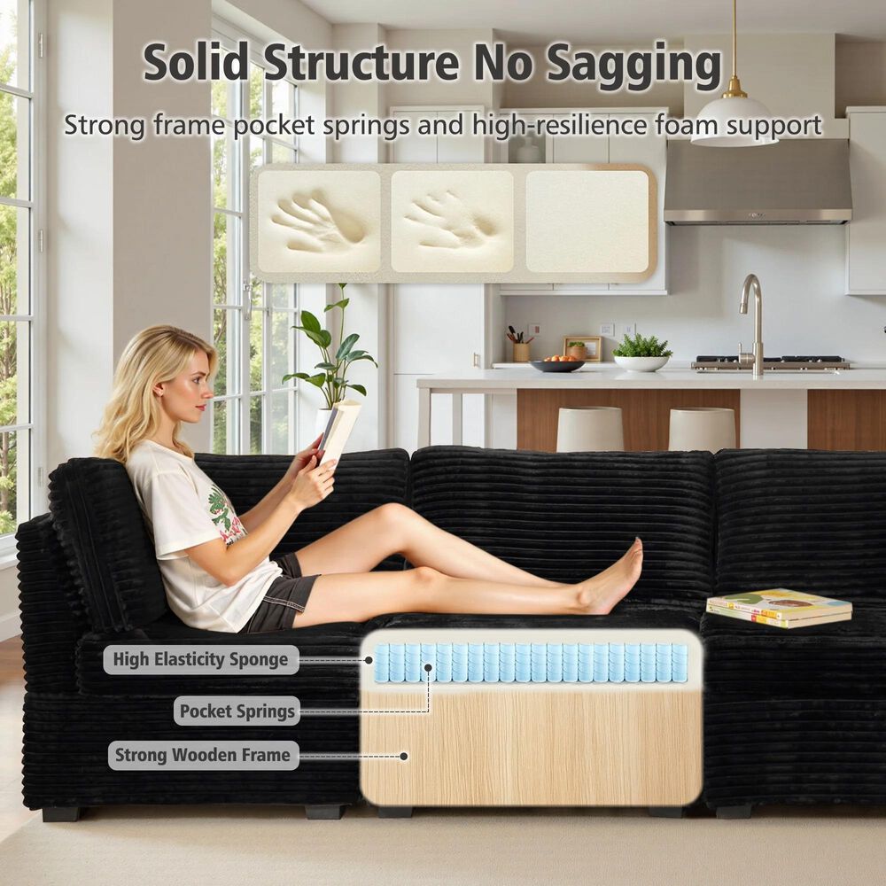HOMLUX 7-Piece U-Shaped Mod Sectional in Black, , large