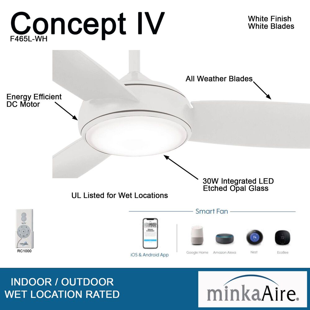 Minka-Aire Concept IV 54" Ceiling Fan with LED Light in White, , large