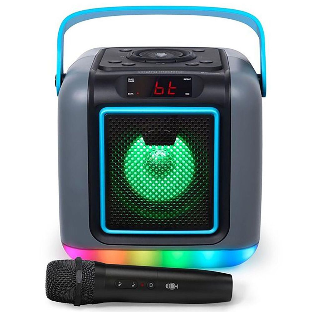 Singing Machine Mini Cube Karaoke System with Wireless Microphone in Grey, , large