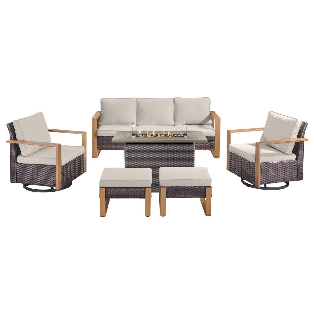 Sunwell Garden 6-Piece Patio Fire Pit Set in Beige, , large