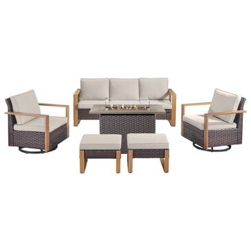 Sunwell Garden 6-Piece Patio Fire Pit Set in Beige, , large