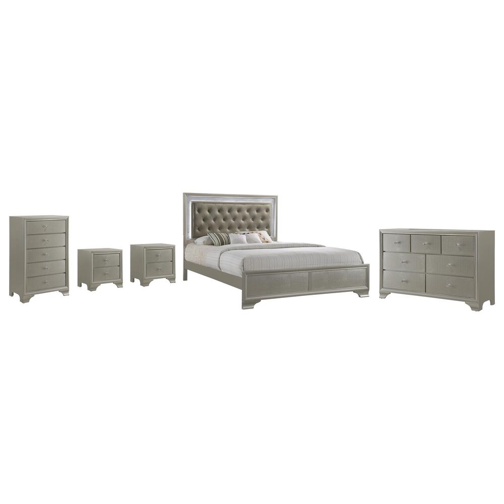 Crown Mark Lyssa 5-Piece King Panel Bedroom Set with Two Nightstands in Champagne, , large
