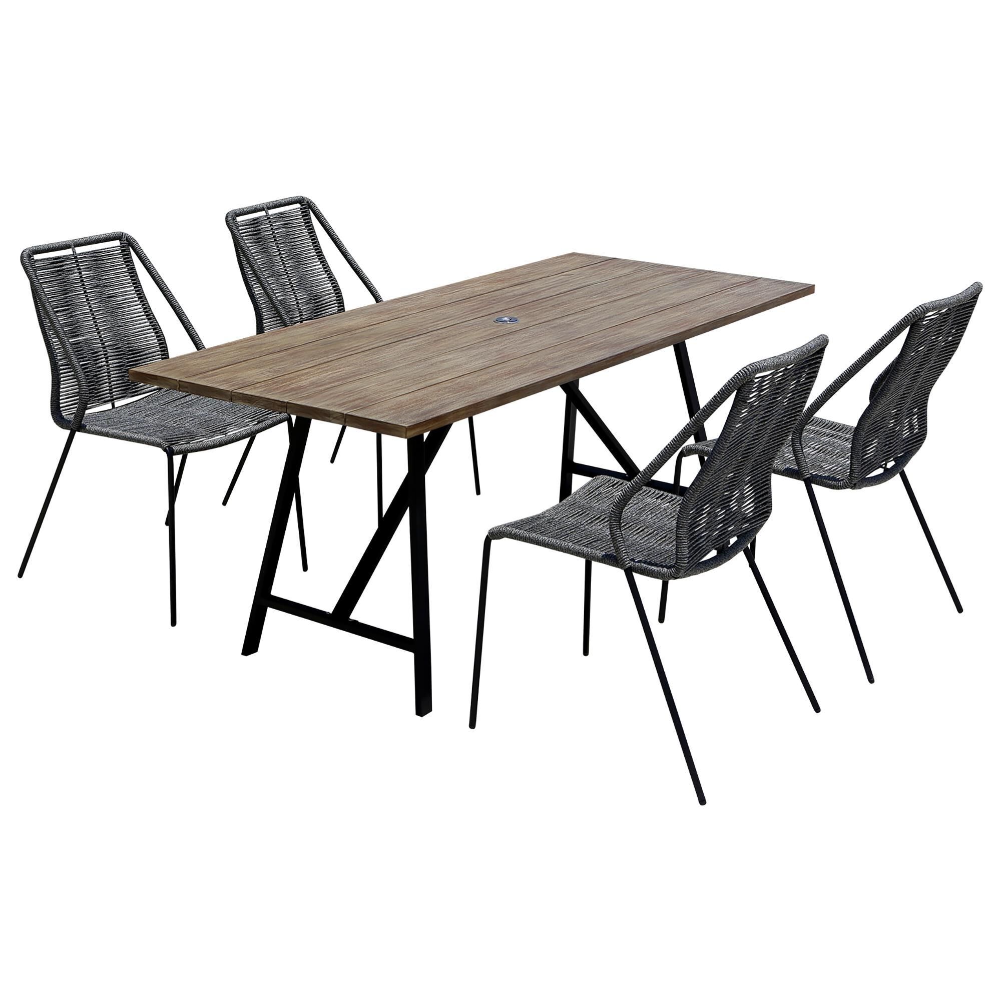 Blue River Koala and Clip 5 Piece Patio Dining Set in Black Gray and Light Eucalyptus NFM