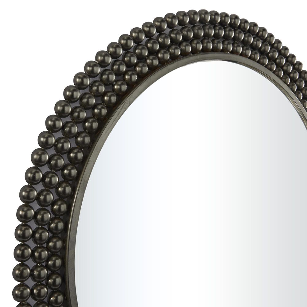 Maple and Jade 32&quot; Round Metal Wall Mirror with Beaded Detailing in Black, , large