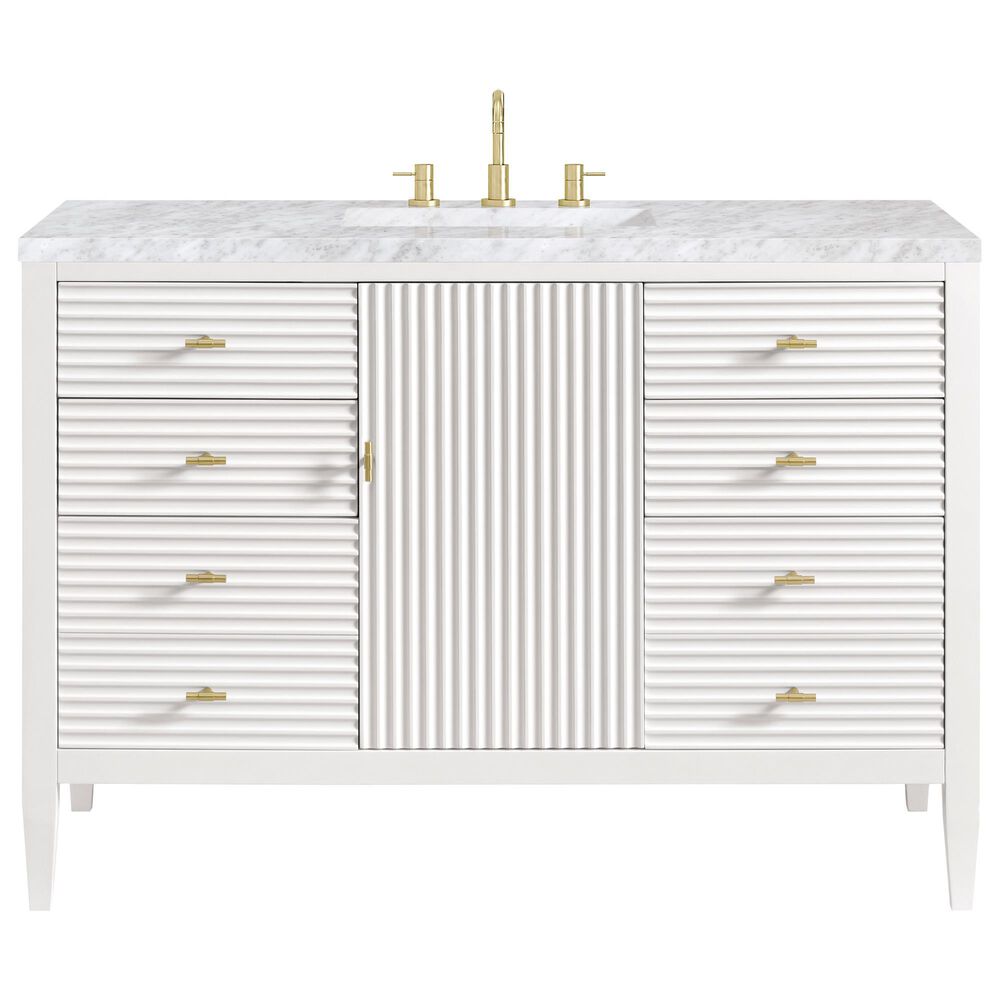 James Martin Vanities Myrrin 48&quot; Vanity in Bright White with 3 cm Carrara White Marble Top, , large