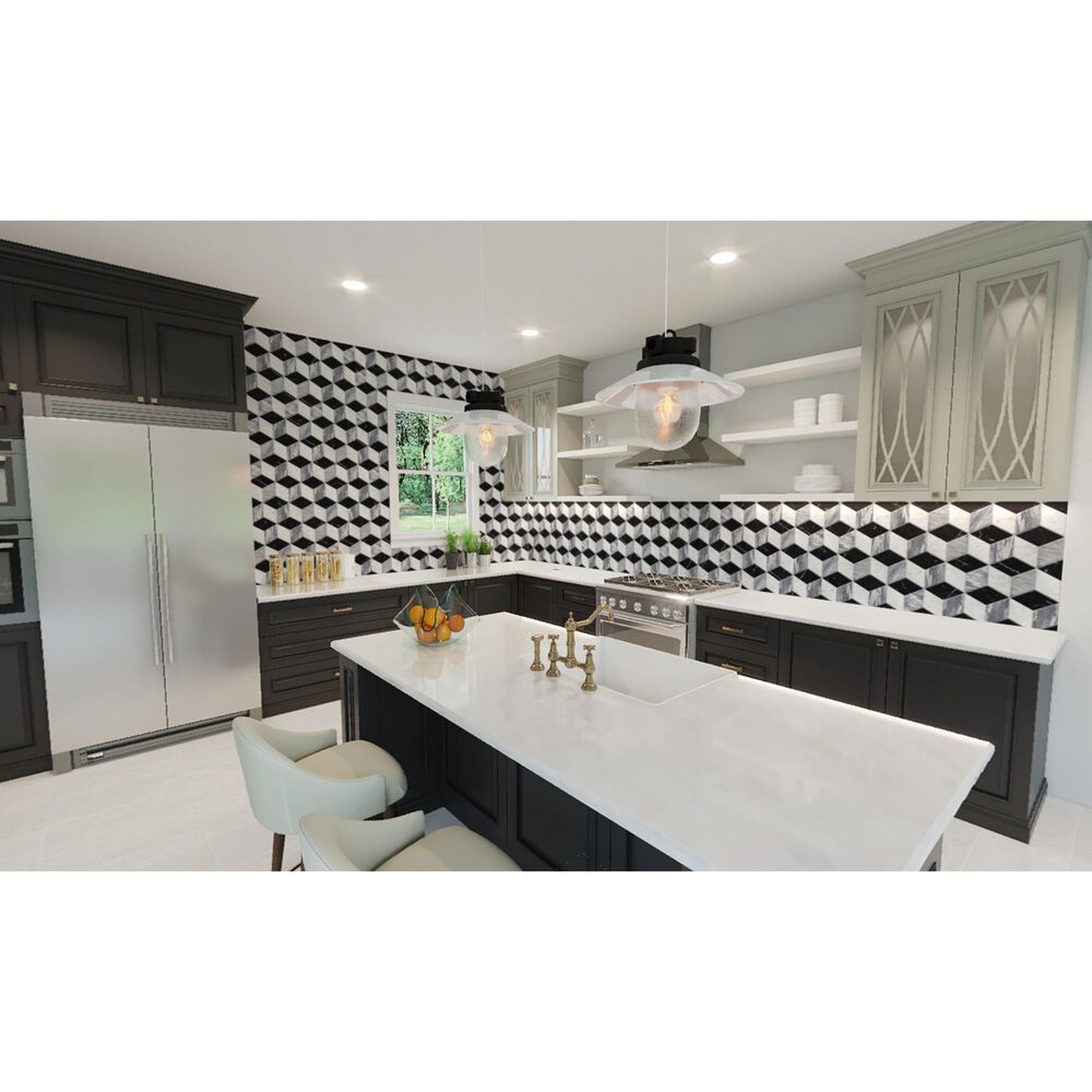 Soho Studio Pari Grigio Nero Carrara and Bardiglio 8" x 9.21" Marble Mosaic Sheet, , large