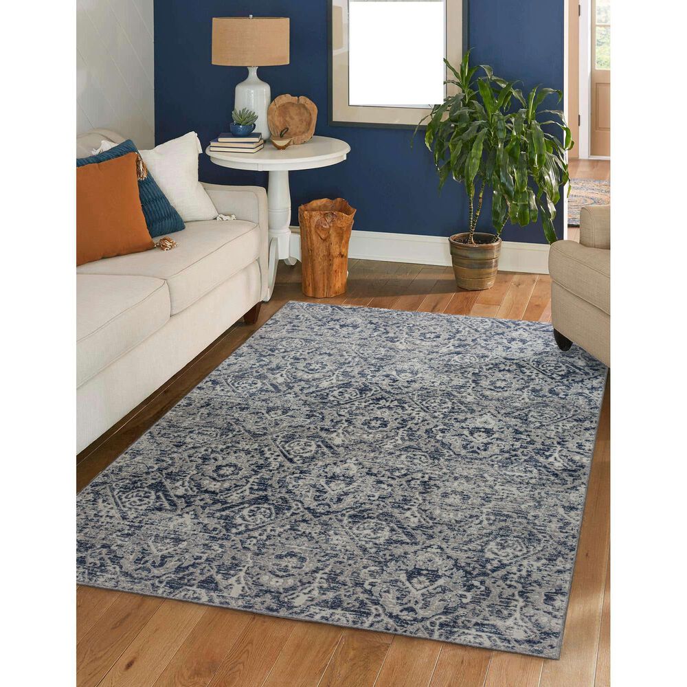 Radici USA Livigno Damask 5&#39;3&quot; x 7&#39;3&quot; Blue Area Rug, , large