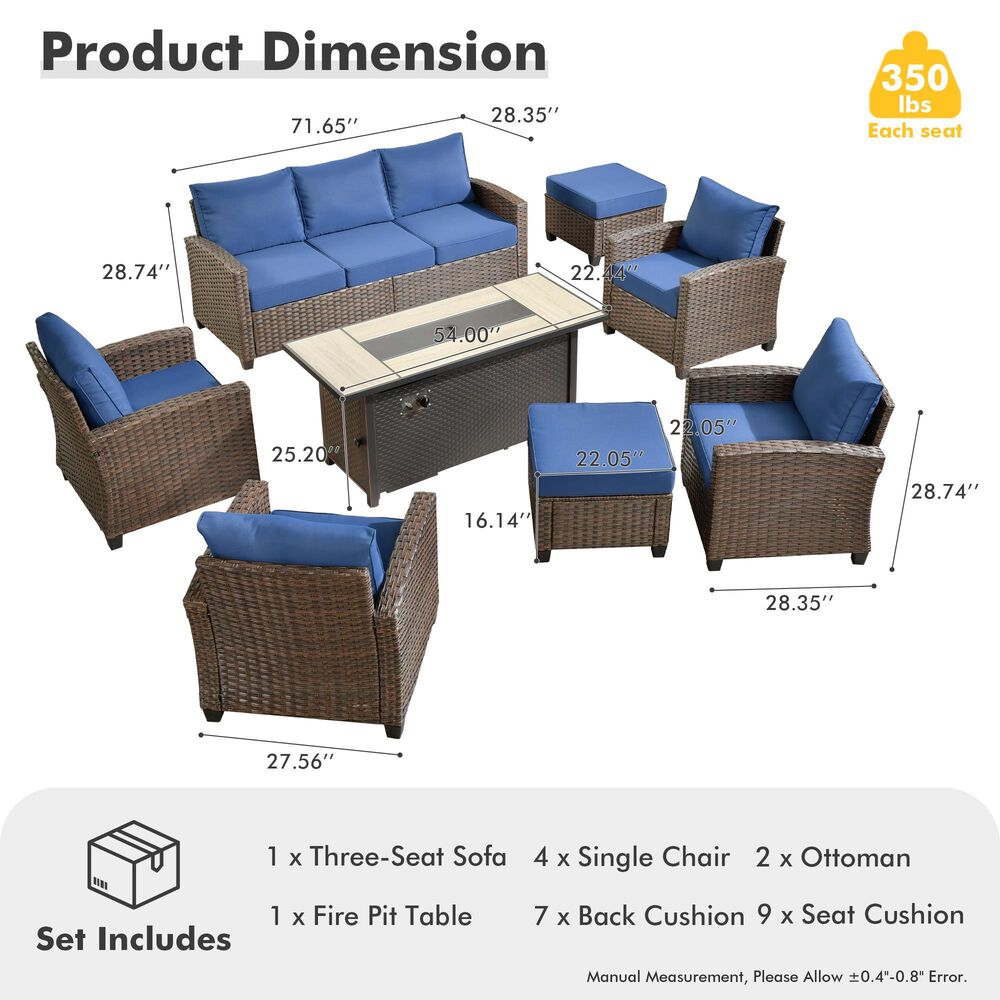 HOMLUX 8-Piece Patio Conversation Set with Fire Pit Table in Navy Blue, , large