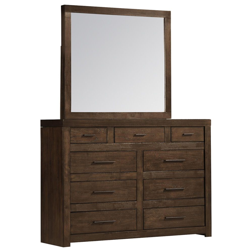 Riva Ridge Modern Loft 9 Drawer Chesser and Mirror in Brownstone, , large
