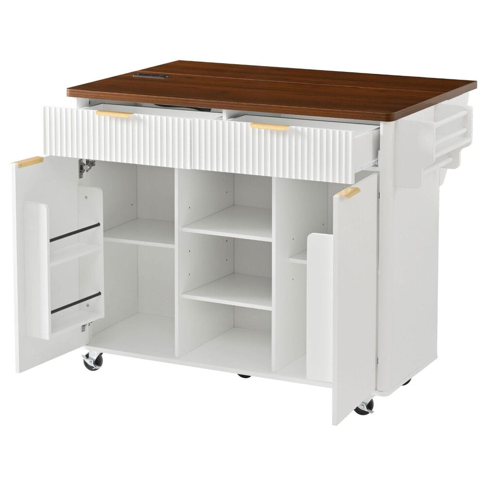 HOMLUX 52" Fluted Kitchen Island with Drop Leaf in White, , large