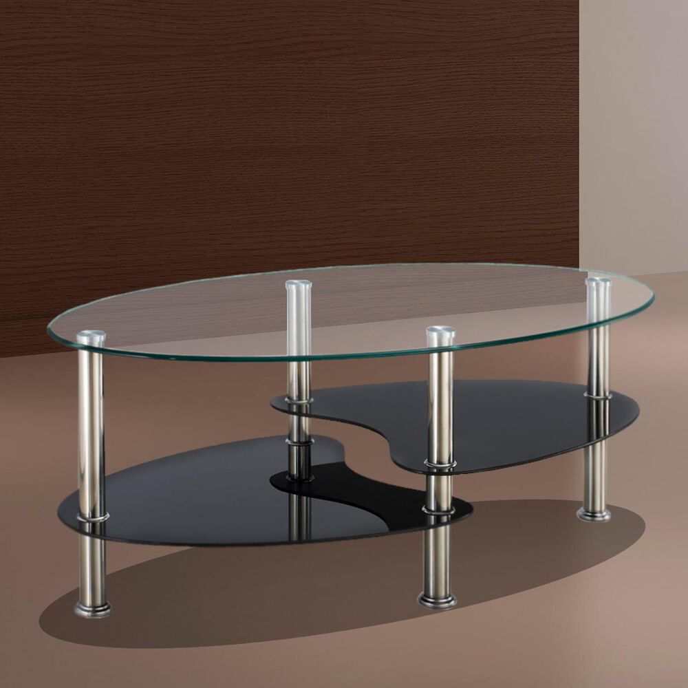 Titanic Furniture Glass and Chrome Coffee Table in Black and Clear, , large
