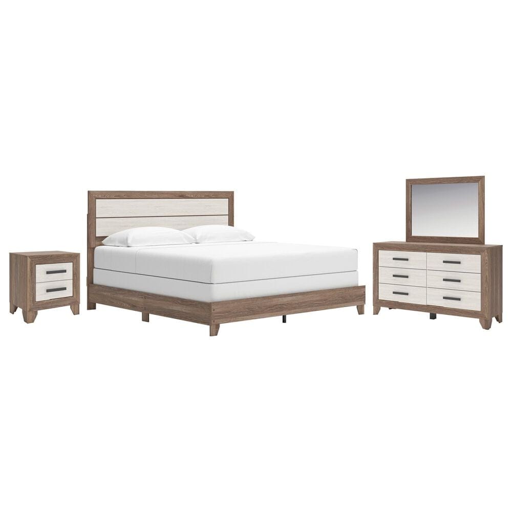 Ashley Sharnari 4-Piece King Bedroom Set in Warm Gray, Brown and Antique White Laminate, , large