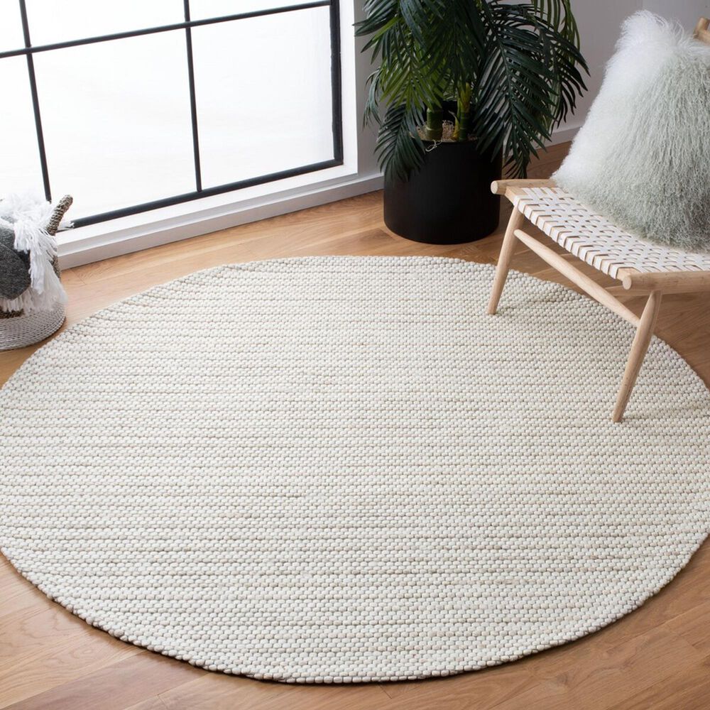 Safavieh Marbella Interlaced Striped 4&#39; Round Light Brown and Ivory Area Rug, , large