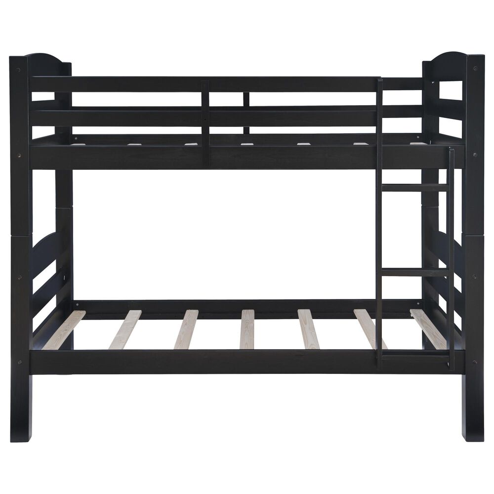 Linon Home Decor Levi Twin Over Twin Bunk Bed in Black, , large