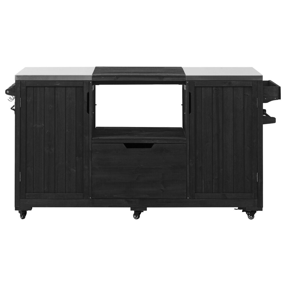 HOMLUX 67" Outdoor Kitchen Island with Stainless Steel Top in Black, , large