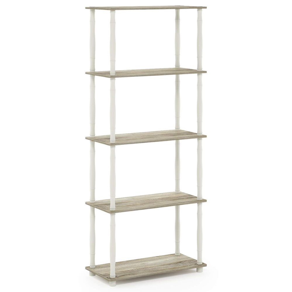 HOMLUX Turn-N-Tube 5-Tier Open Storage Bookshelf in Sonoma Oak and White, , large
