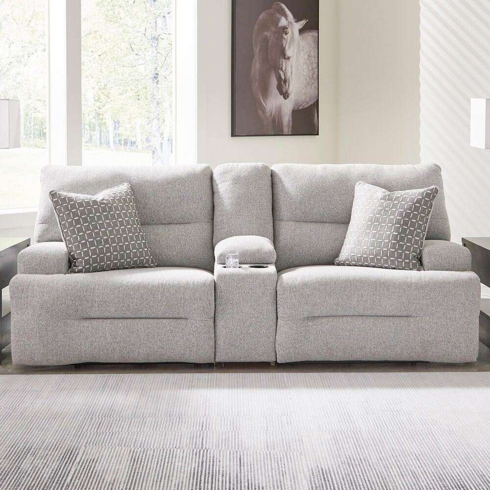 Ashley Acklen Place 3-Piece Power Symmetrical Reclining Sectional Loveseat with Console in Pewter, , large