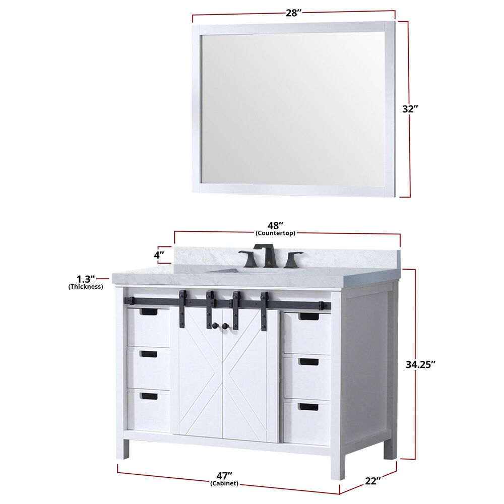 Lexora Home Marsyas 48&quot; Single Bathroom Vanity in White with Grey Quartz Top and Rectangular Sink, , large