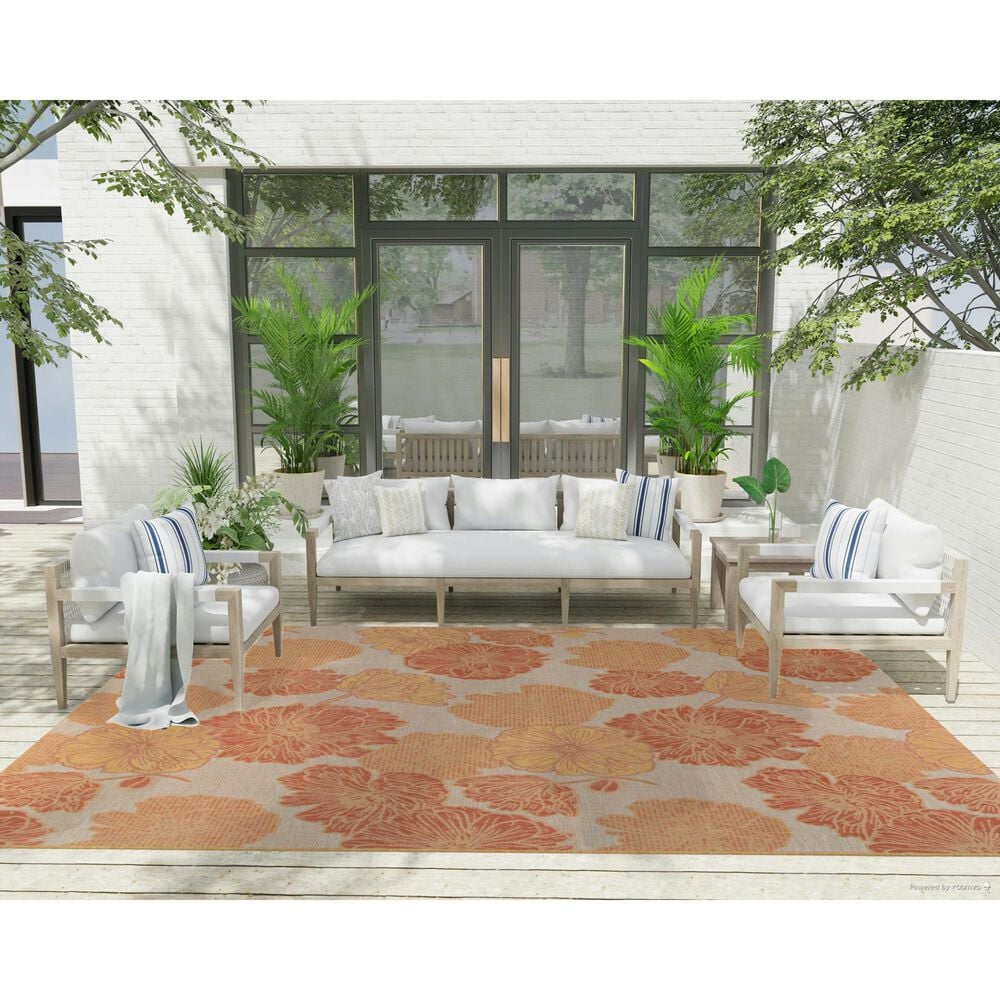 Nourison Garden Oasis Floral Coral 8&#39; x 10&#39; Indoor/Outdoor Area Rug, , large